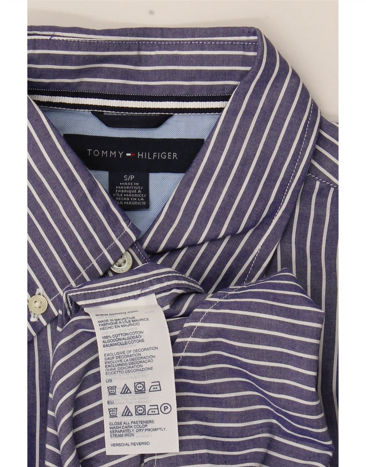 Camicia da uomo Tommy Hilfiger piccola in cotone a righe blu navy