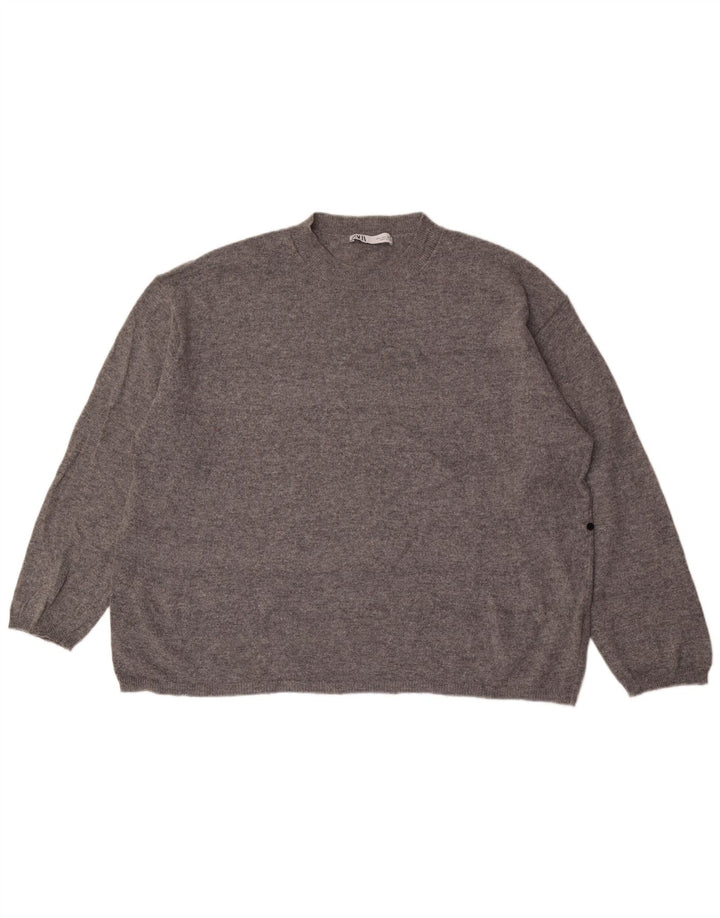 Maglione maglione girocollo oversize da donna Zara UK 16 grande lana grigia
