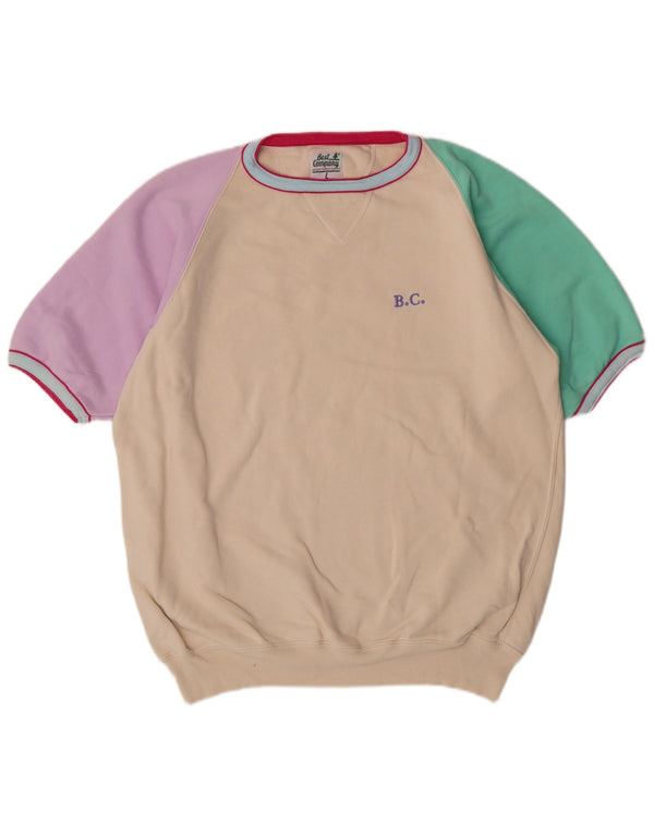 Best Company Felpa grafica da uomo a maniche corte, maglione grande, cotone beige