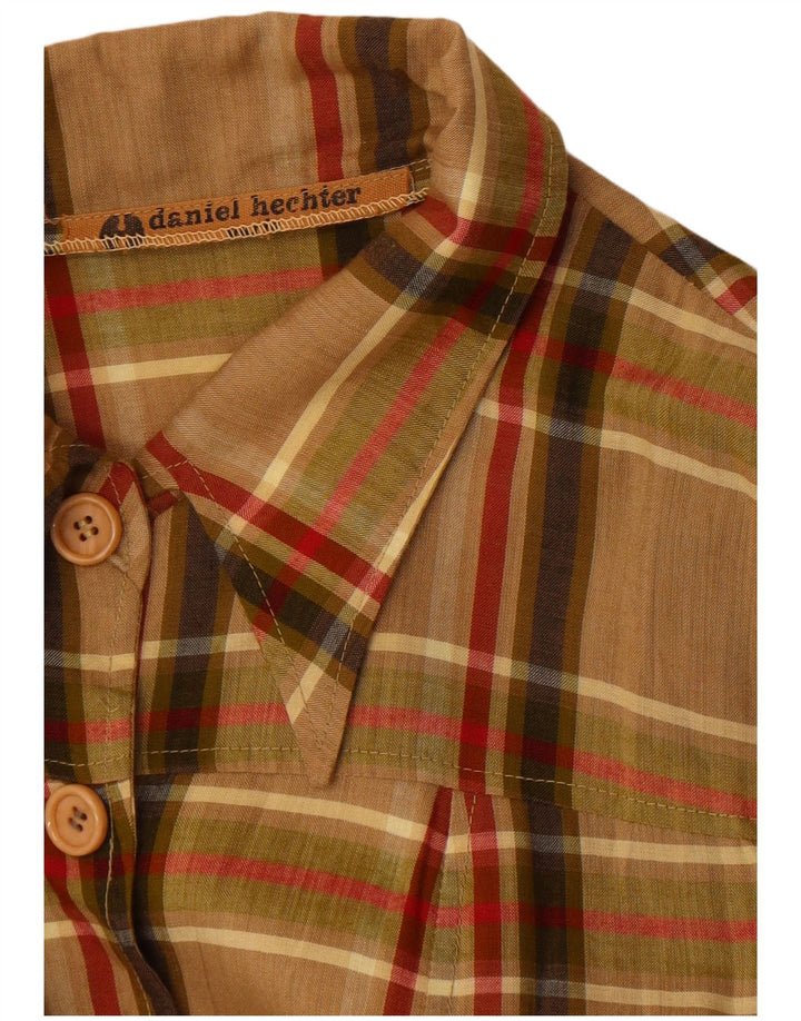 Camicetta a camicia lunga da donna Daniel Hechter UK 10 piccolo quadretto marrone