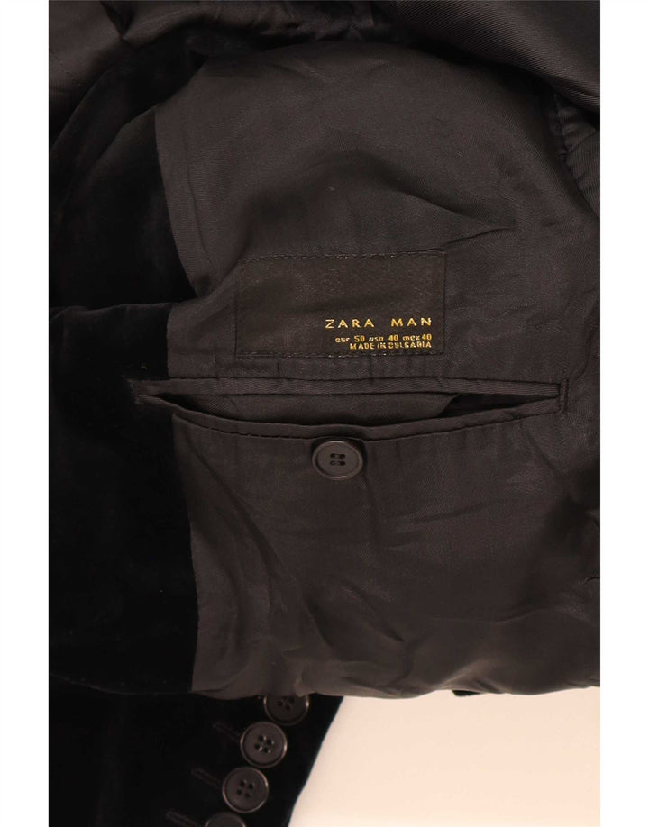 Giacca blazer in velluto da uomo a 2 bottoni Zara EU 50 cotone nero medio