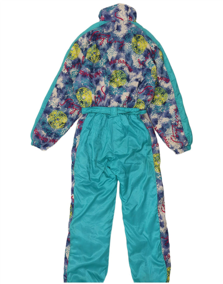 Tuta da sci vintage da donna oversize con cappuccio grafico IT 44 medio turchese
