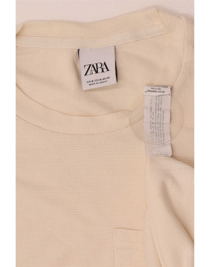 Top Zara da uomo a maniche lunghe in cotone bianco sporco medio