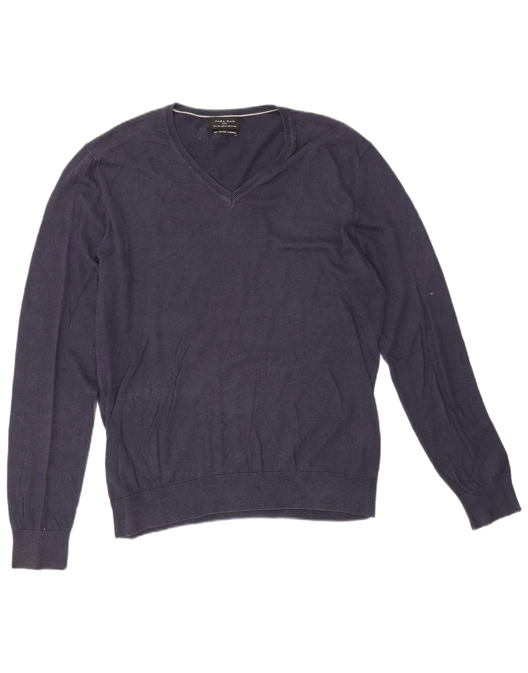 Maglione Zara da uomo con scollo a V grande in cotone blu navy