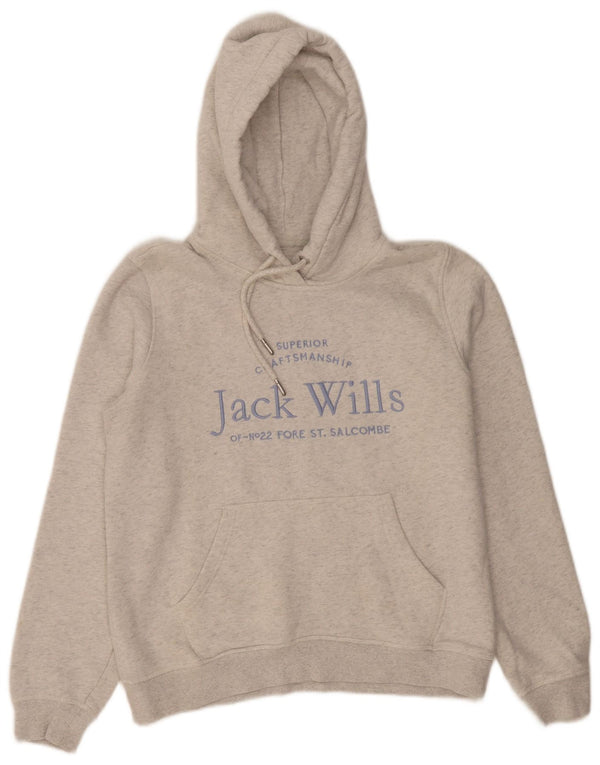 Maglione con cappuccio grafico da donna Jack Wills UK 12 Cotone screziato grigio medio