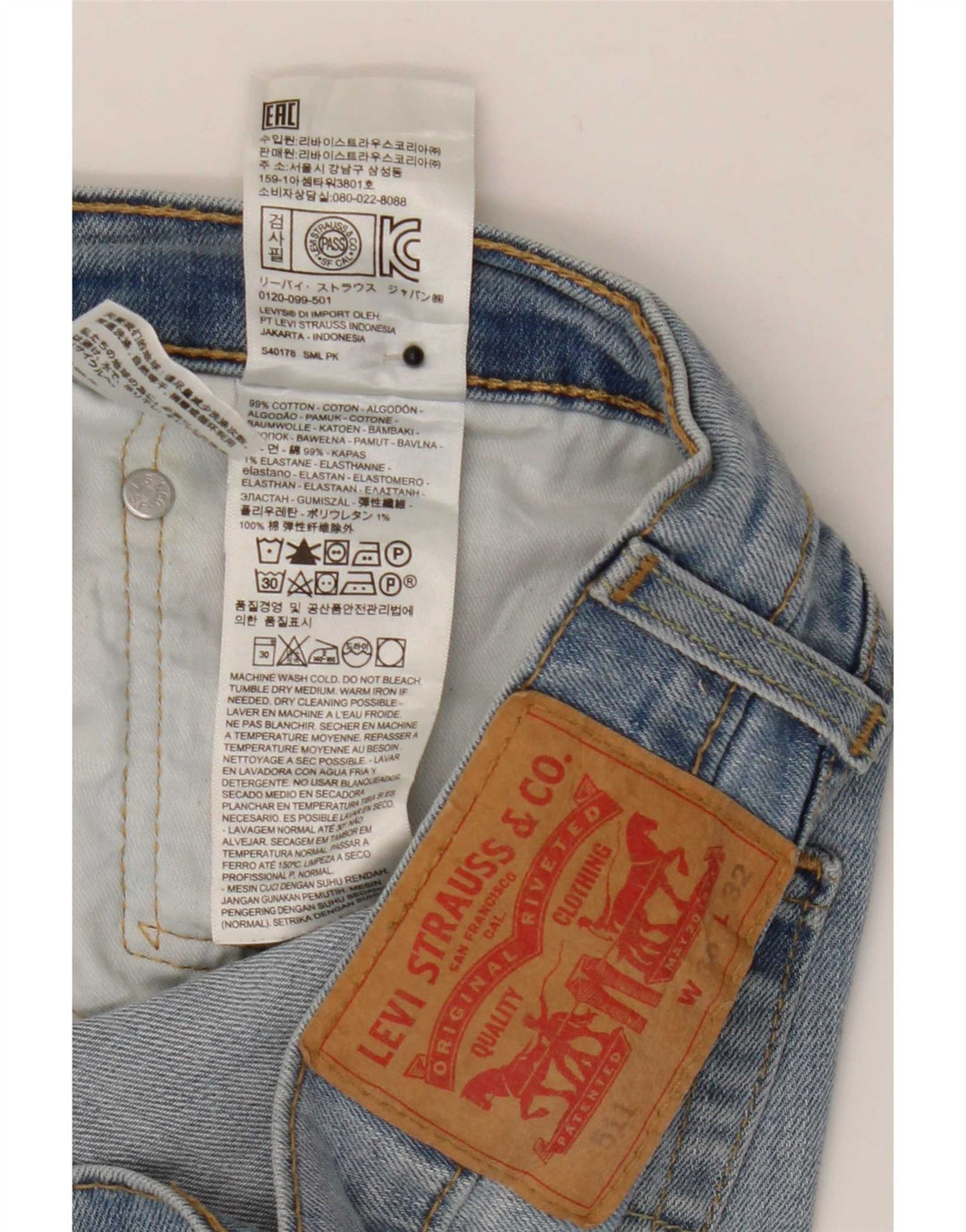 Levi's Uomo 511 Slim Jeans W36 L32 Cotone Blu