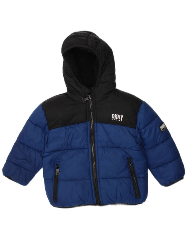 DKNY Baby Boys Hooded Padded Jacket 18-24 Months Blue Colourblock Nylon