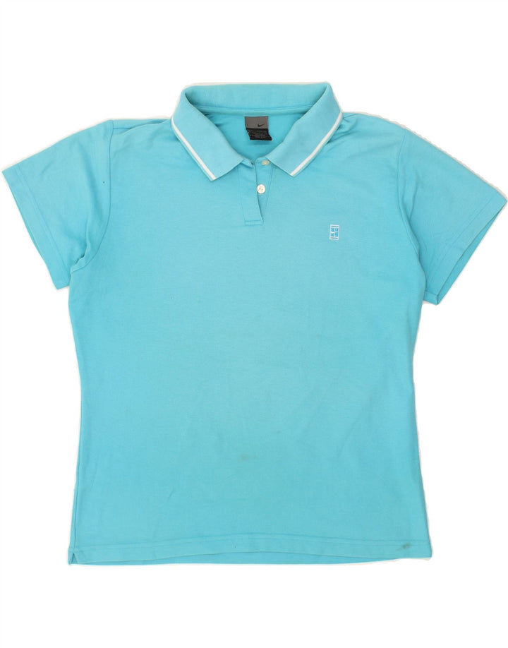 NIKE Womens Dri Fit Polo Shirt UK 14/16 Large Blue | Vintage Nike | Thrift | Second-Hand Nike | Used Clothing | Messina Hembry 