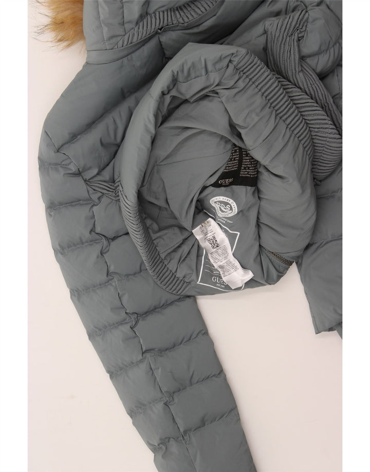 GUESS Womens Hooded Padded Jacket UK 10 Small Grey Polyester Vintage Guess and Second-Hand Guess from Messina Hembry 