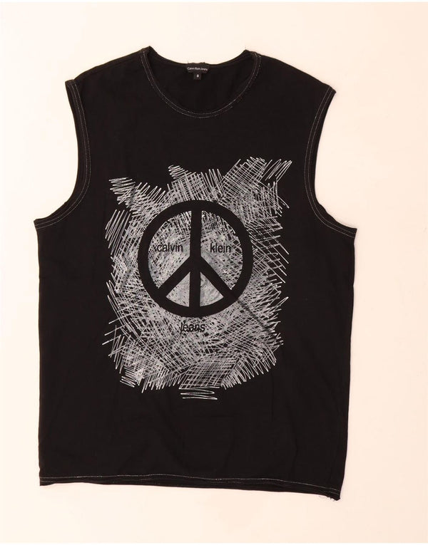 Canotta grafica da donna Calvin Klein Jeans vestibilità ampia UK 10 piccola nera