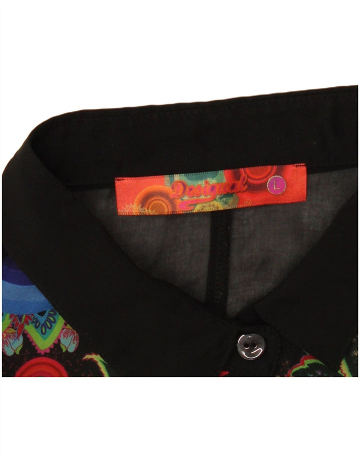 DESIGUAL Camicia da donna trasparente camicetta UK 16 grande nero floreale