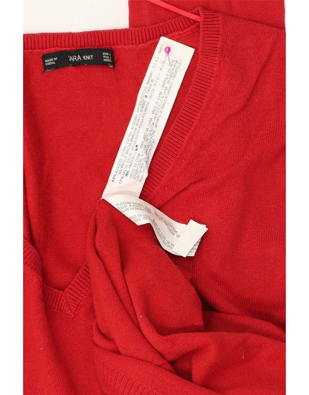 Maglione oversize con scollo a V da donna Zara UK 14 cotone rosso medio