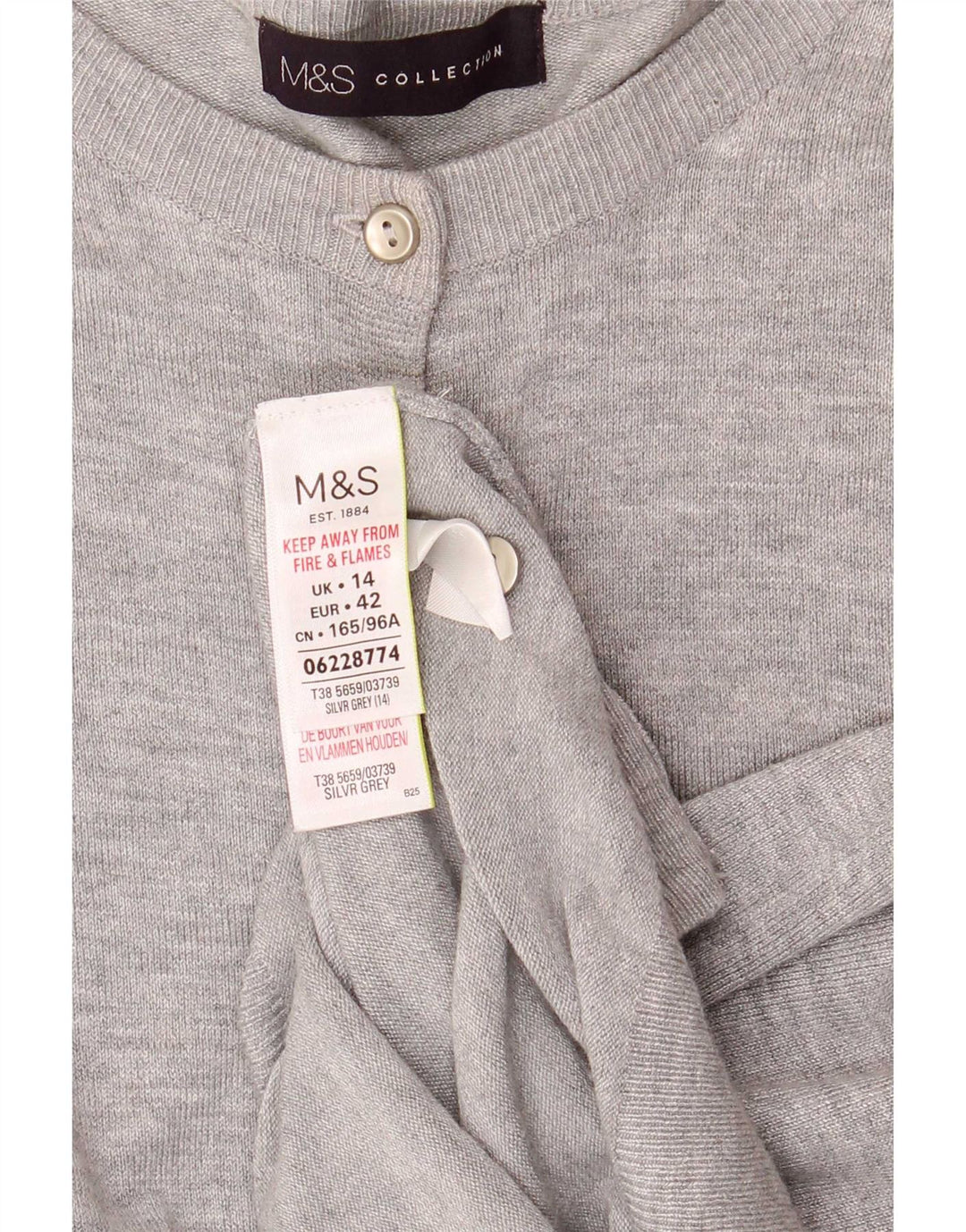 Maglione cardigan da donna Marks & Spencer UK 14 Grande viscosa screziata grigia