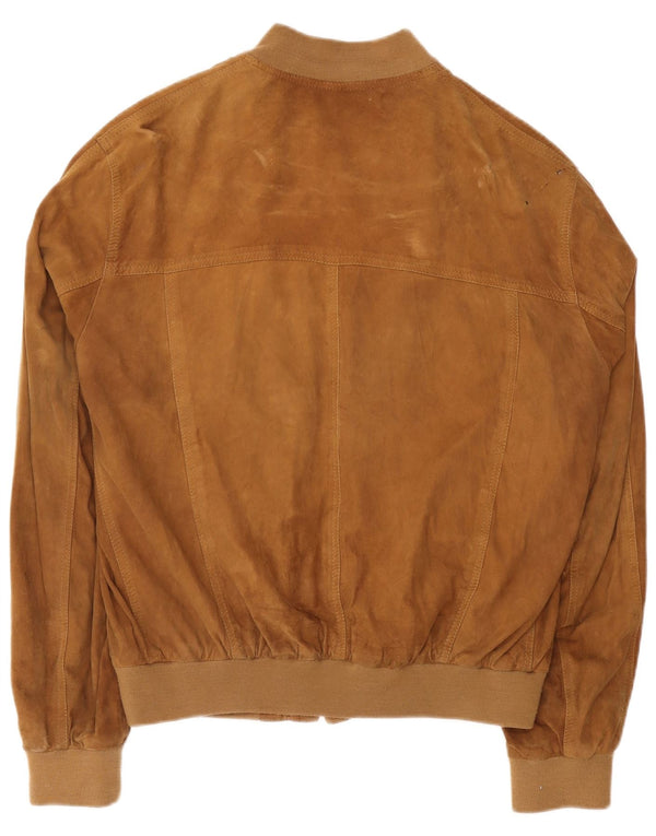 Giubbotto bomber in pelle scamosciata vintage da uomo UK 42 XL in pelle marrone