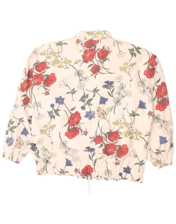 Giacca da ginnastica oversize da donna vintage UK 12 Medium White Floral