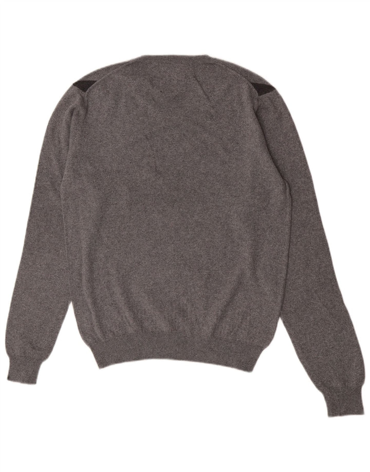 Maglione da uomo con scollo a V Sun68 piccolo cotone grigio a rombi/diamante