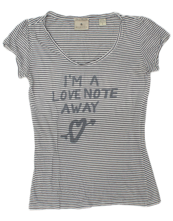 T-shirt grafica da donna Maison Scotch taglia 1 piccola a righe bianche