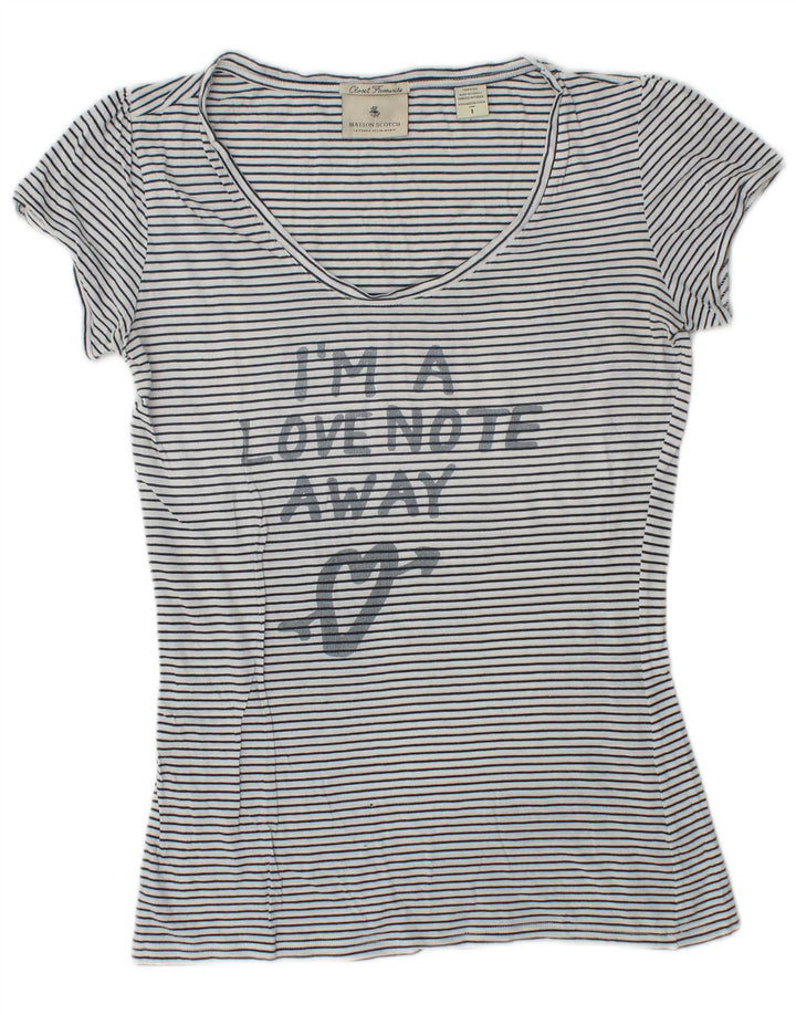 T-shirt grafica da donna Maison Scotch taglia 1 piccola a righe bianche