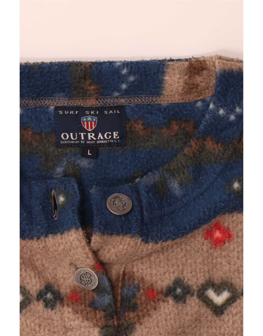 Maglione in pile vintage da uomo grande poliestere Fair Isle multicolore