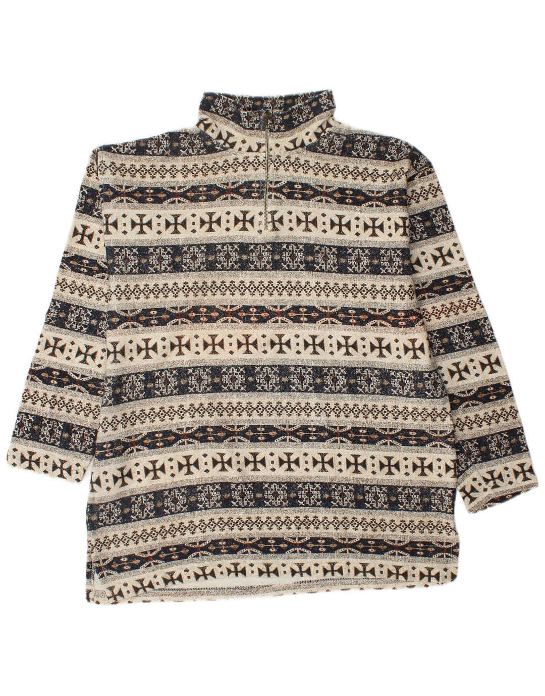 Felpa da uomo VINTAGE con zip e collo, maglione grande, cotone Fair Isle beige