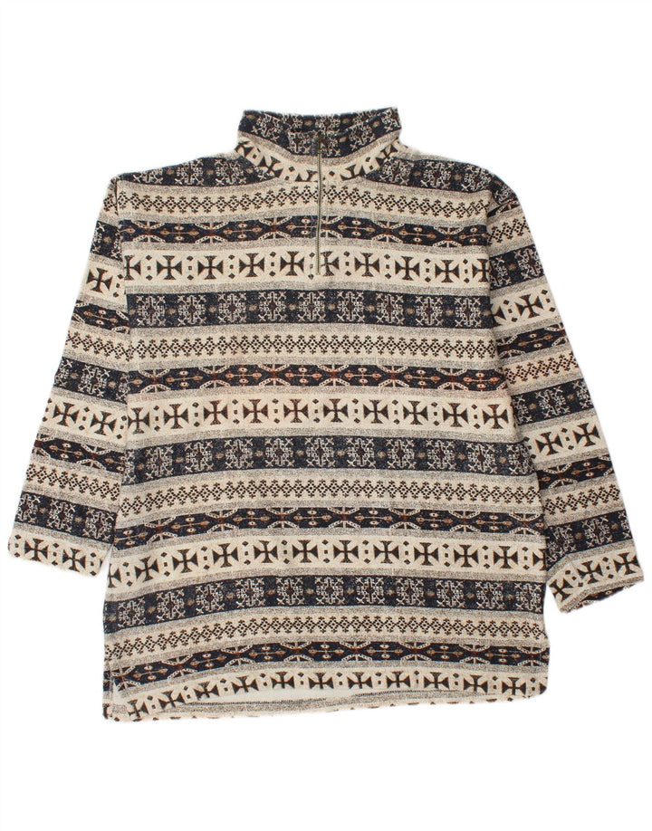 Felpa da uomo VINTAGE con zip e collo, maglione grande, cotone Fair Isle beige