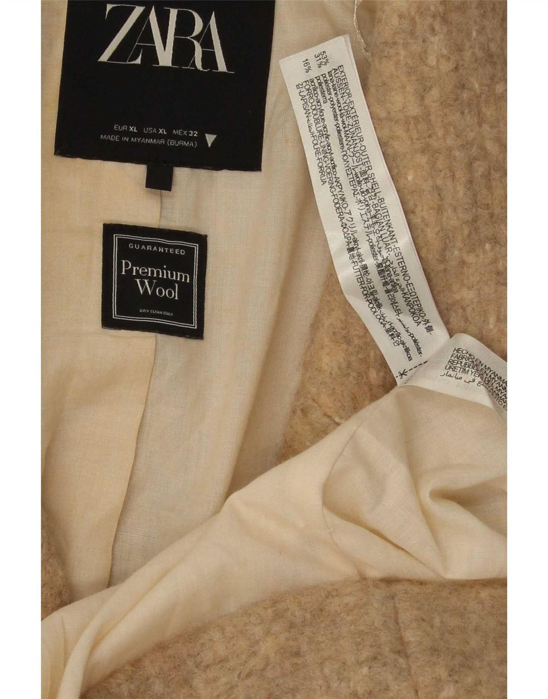 Cappotto doppiopetto da donna Zara UK 42 XL Lana beige