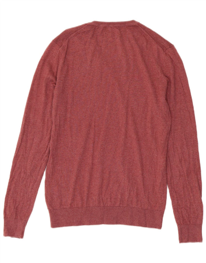 Maglione Zara da uomo con scollo a V in cotone bordeaux medio