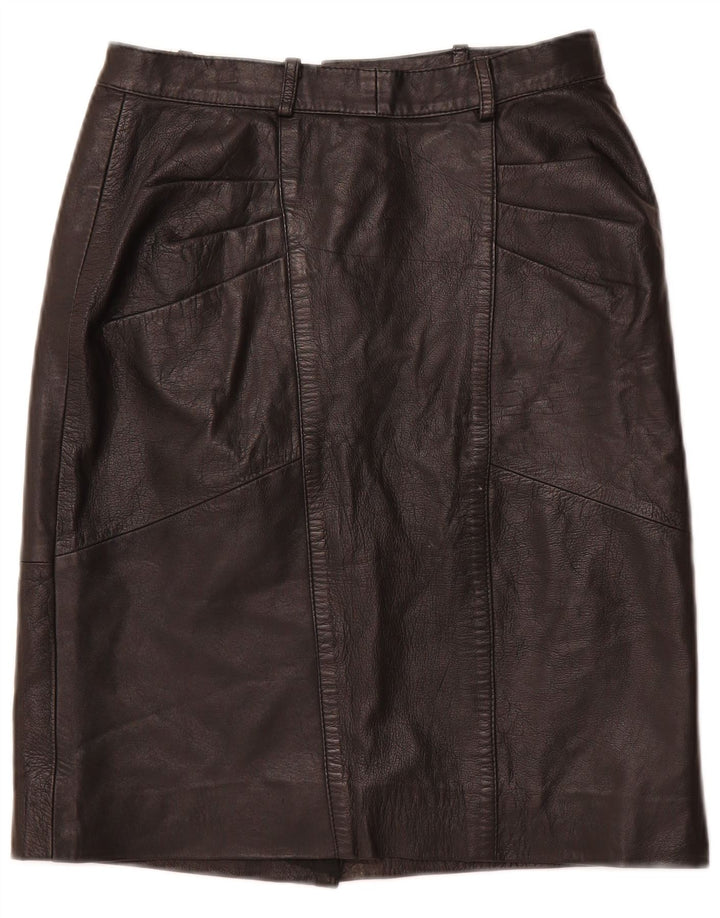 Gonna in pelle a vita alta da donna VINTAGE IT 48 XL W28 Pelle nera