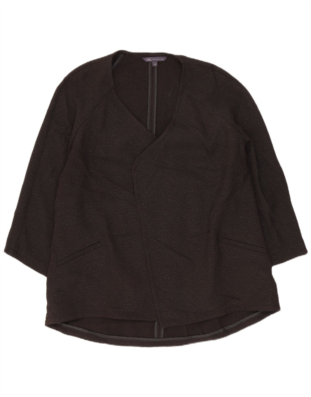 MARKS & SPENCER Giacca blazer aperta da donna con maniche a 3/4 UK 10 piccola nera