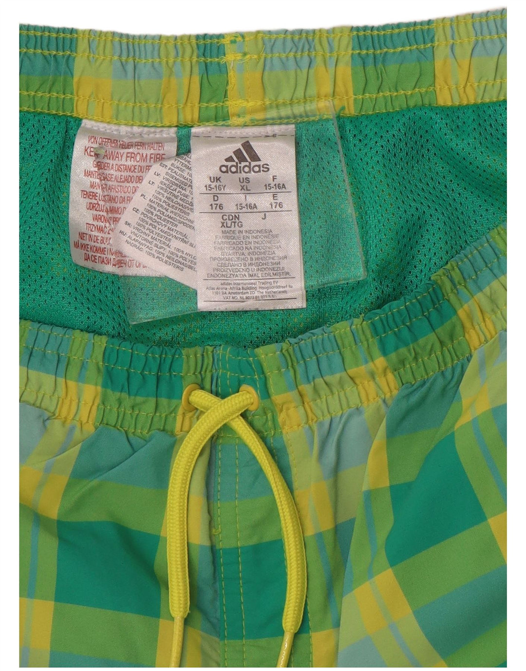 Pantaloncini da bagno Adidas da ragazzo 15-16 anni in nylon verde a quadri