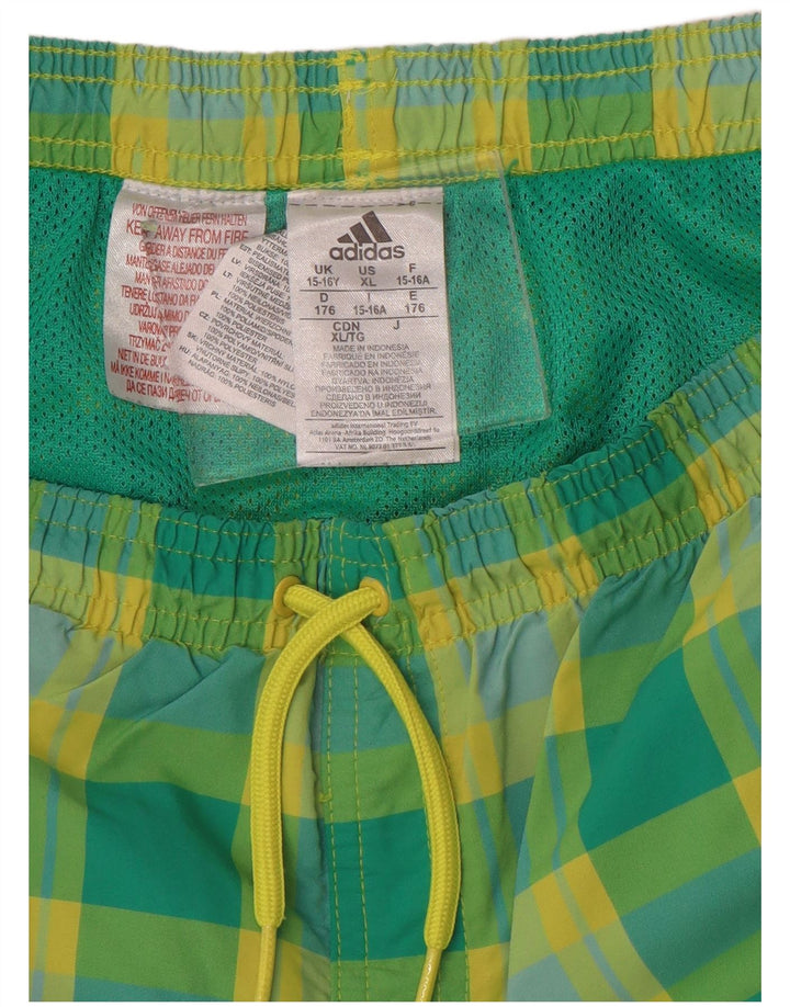 Pantaloncini da bagno Adidas da ragazzo 15-16 anni in nylon verde a quadri