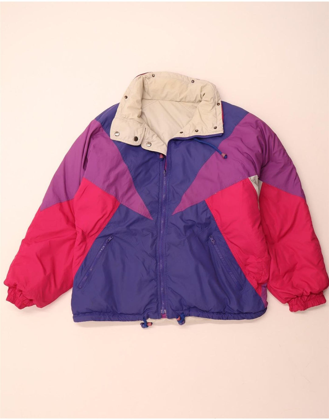 Giacca reversibile con cappuccio da donna VINTAGE grande in poliestere color block beige