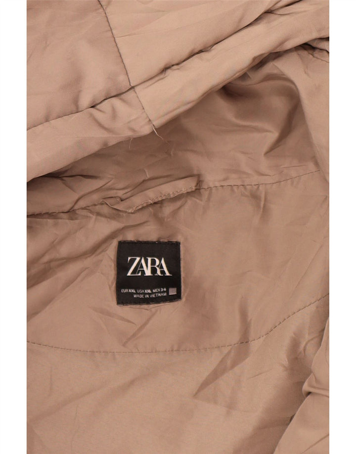 Giacca imbottita con cappuccio corta oversize da donna Zara UK 20 2XL Poliestere beige