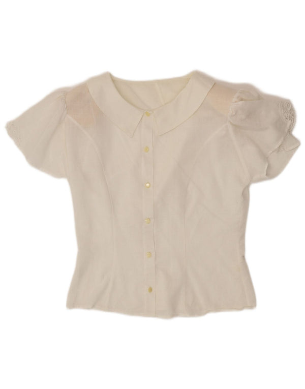 Camicetta camicia a maniche corte da donna VINTAGE UK 12 cotone bianco medio