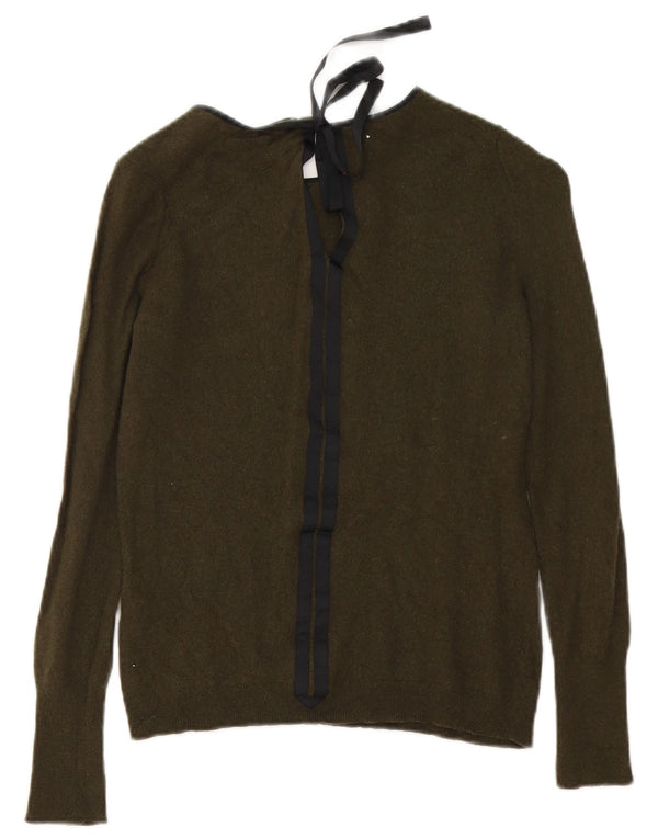 Maglione maglione da donna con scollo a barca Jigsaw UK 10 piccolo lana d'agnello kaki