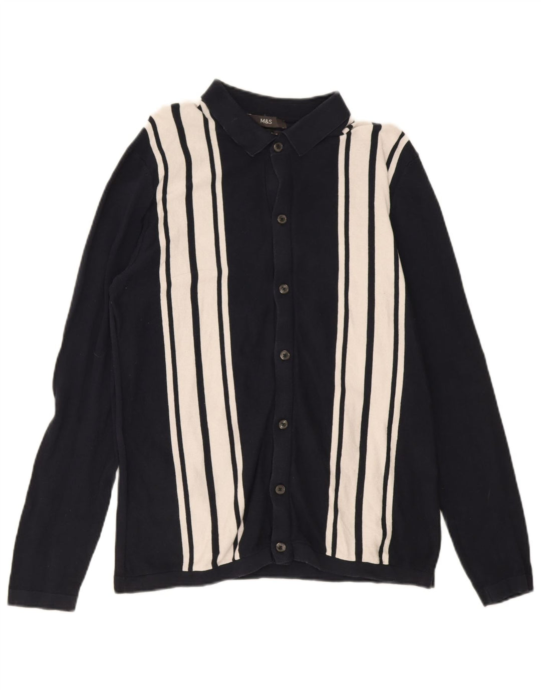 Maglione cardigan da uomo Marks & Spencer cotone a righe medie blu navy