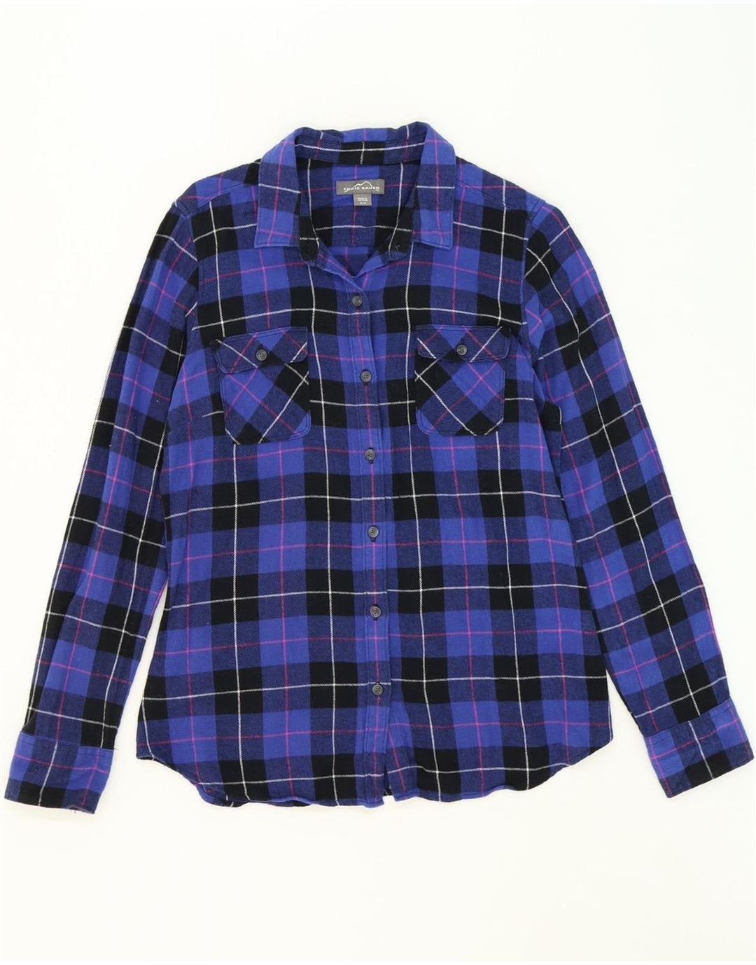 EDDIE BAUER Womens Flannel Shirt UK 14 Medium Blue Check Cotton Vintage Eddie Bauer and Second-Hand Eddie Bauer from Messina Hembry 