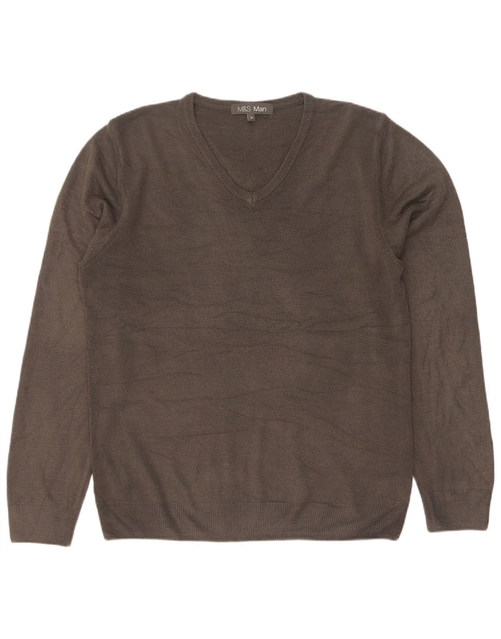 Maglione da uomo con scollo a V Marks & Spencer in acrilico grigio medio