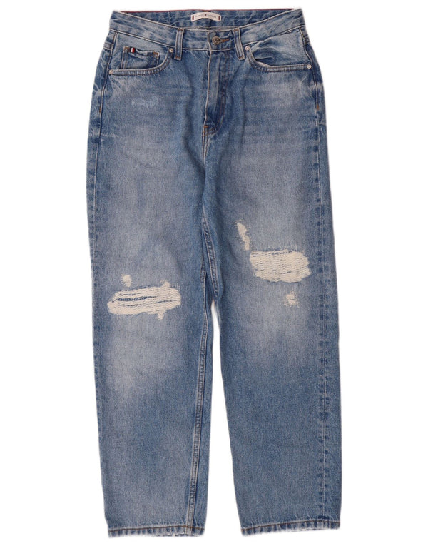Jeans da donna a vita alta invecchiati Tommy Hilfiger W27 L28 blu classico