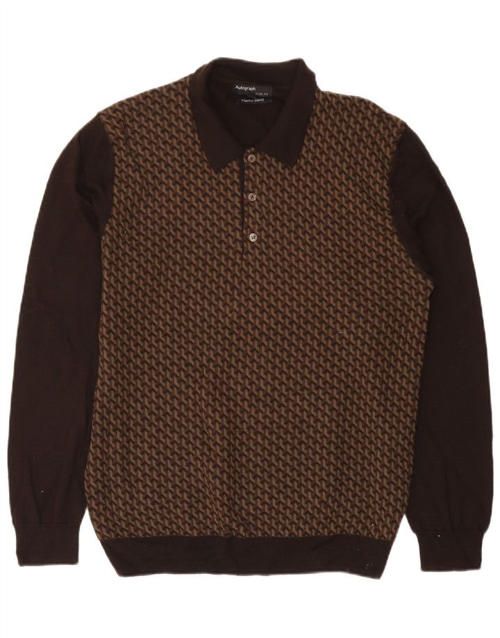 MARKS & SPENCER Maglione da uomo con collo a polo autografo grande marrone