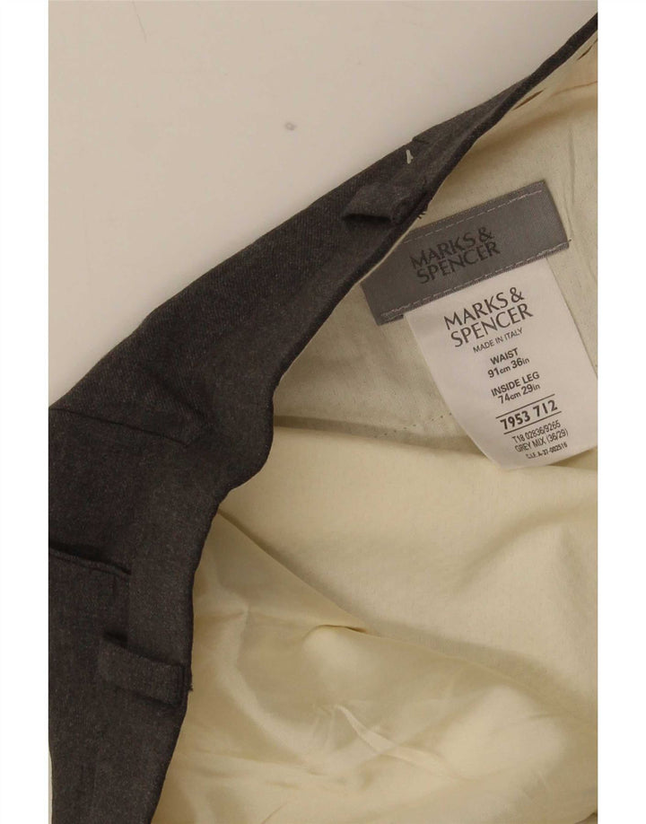 Pantaloni da abito corto da uomo Marks & Spencer W36 L24 lana grigia