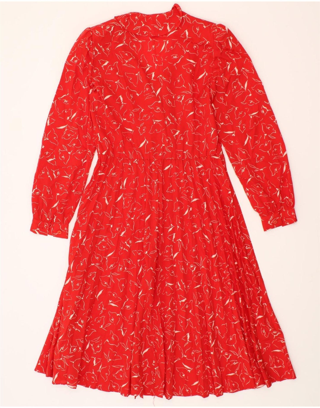 VINTAGE Womens Long Sleeve A-Line Dress IT 42 Medium Red Floral Vintage Vintage and Second-Hand Vintage from Messina Hembry 
