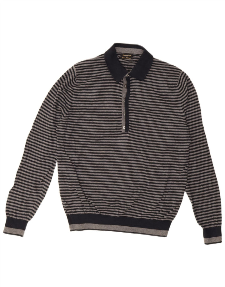 Massimo Dutti Maglione da uomo con collo alto in cotone a righe grigio medio