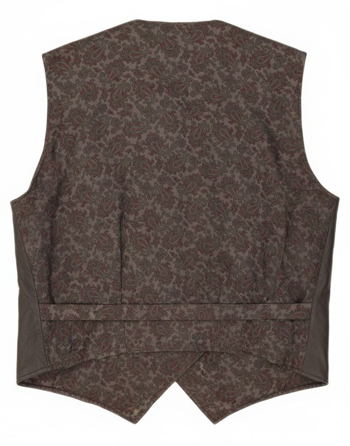 Gilet in pelle da uomo vintage grande motivo cachemire nero