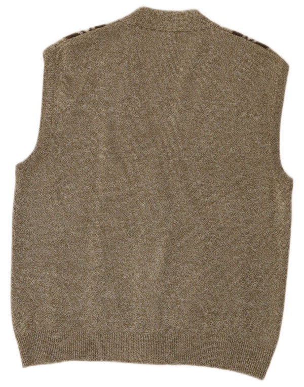 Maglione cardigan senza maniche vintage da uomo grande kaki argyle/diamante acrilico