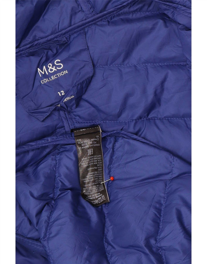 Cappotto imbottito con cappuccio da donna Marks & Spencer UK 12 blu medio in poliammide