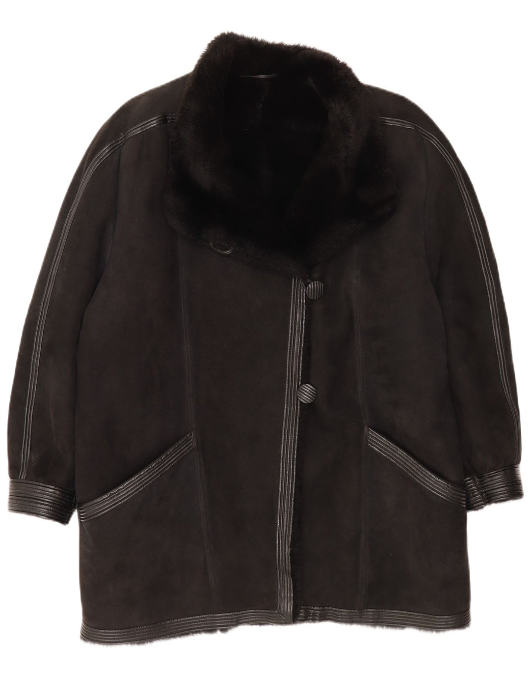 Cappotto in shearling vintage da donna UK 16 grande nero