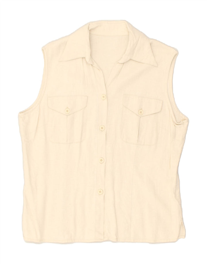 VINTAGE Womens Sleeveless Shirt UK 18 XL Beige Linen | Vintage Vintage | Thrift | Second-Hand Vintage | Used Clothing | Messina Hembry 