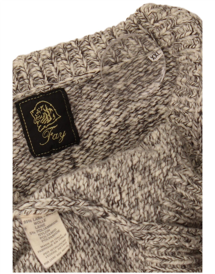 Maglione maglione con scollo a V da uomo Fay 2XL lana screziata grigia