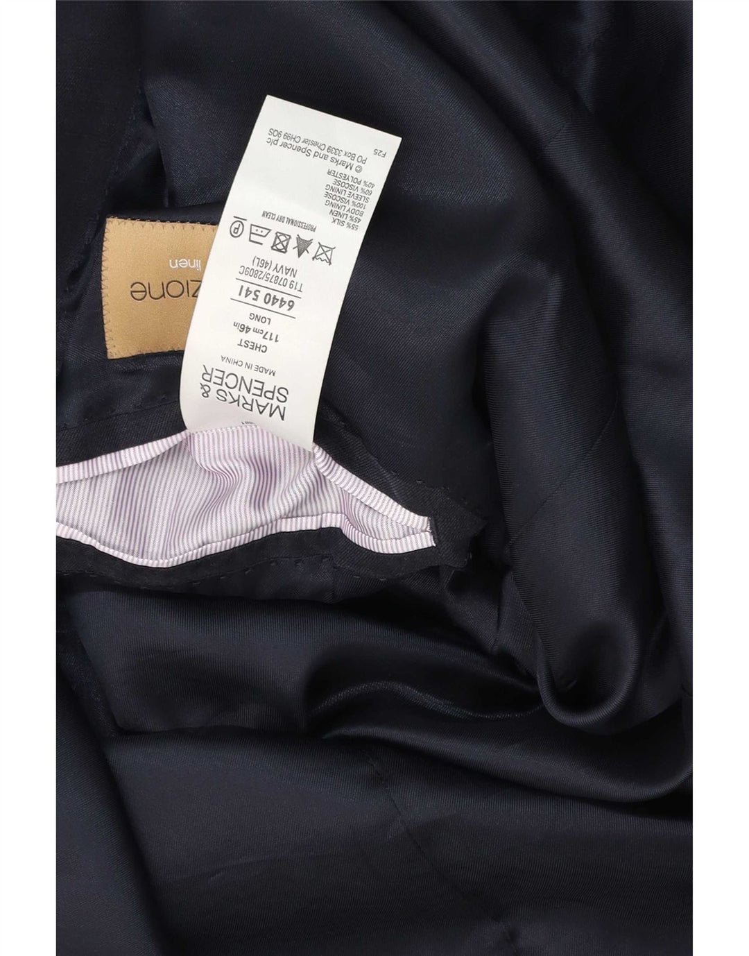 Giacca blazer a 2 bottoni da uomo Marks & Spencer UK 46 XL seta blu navy